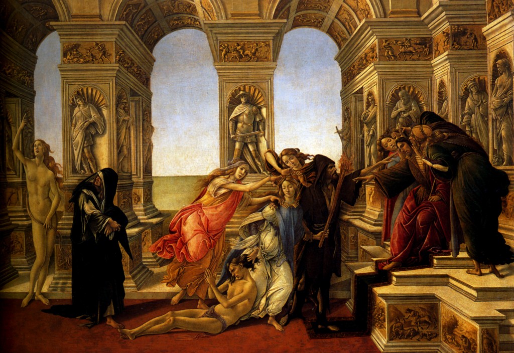 [Clio Team] 1497  Sandro Botticelli  La Calomnie  Détrempe sur panneau   62x91 cm  Florence, Galleria degli Uffizi
