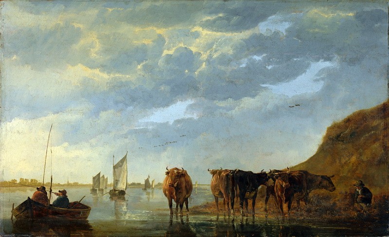 Пастух с пьятью коровами на реке